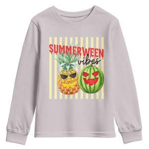 Funny Summerween Fruit Youth Sweatshirt Spooky Pineapple Watermelon Graphic TS12 Ice Gray Print Your Wear