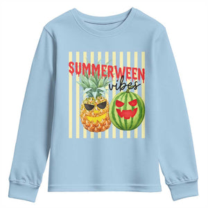 Funny Summerween Fruit Youth Sweatshirt Spooky Pineapple Watermelon Graphic TS12 Light Blue Print Your Wear