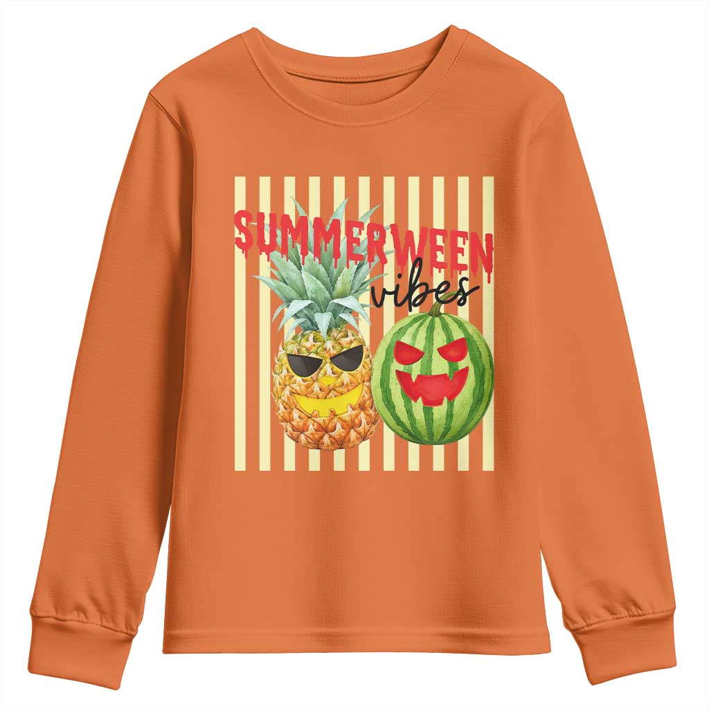 Funny Summerween Fruit Youth Sweatshirt Spooky Pineapple Watermelon Graphic TS12 Orange Print Your Wear