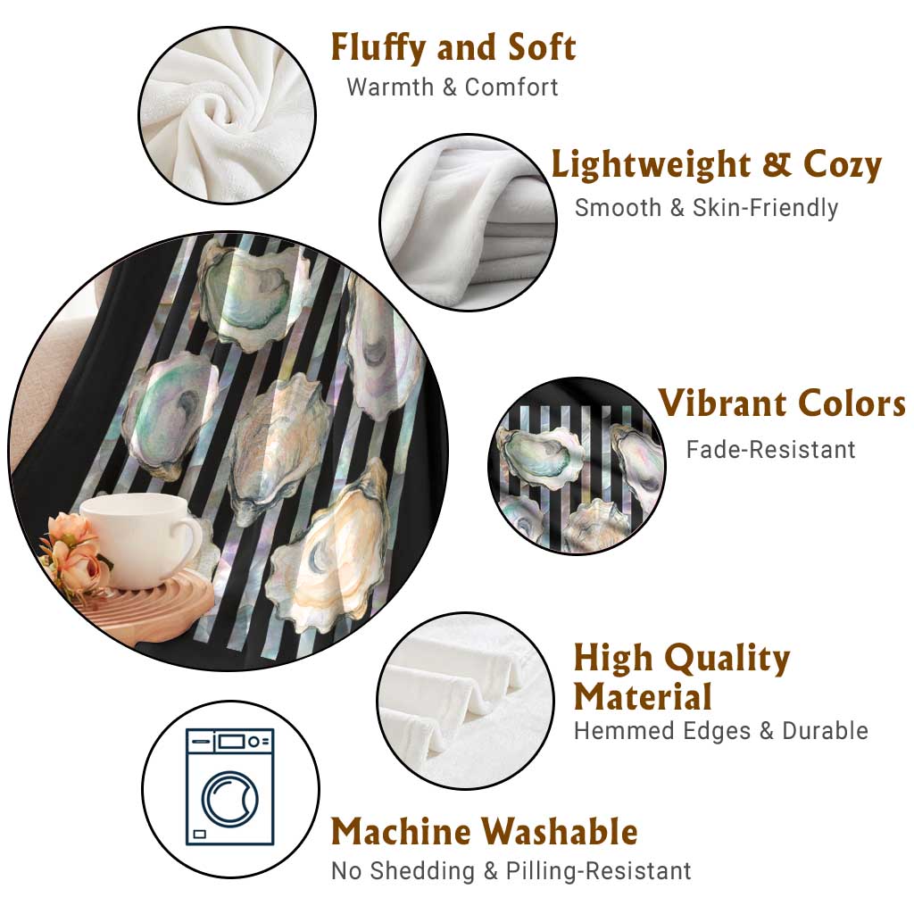 Striped Glitter Oyster Shell Throw Blanket Coastal Summer Ocean Gift TS12 Print Your Wear