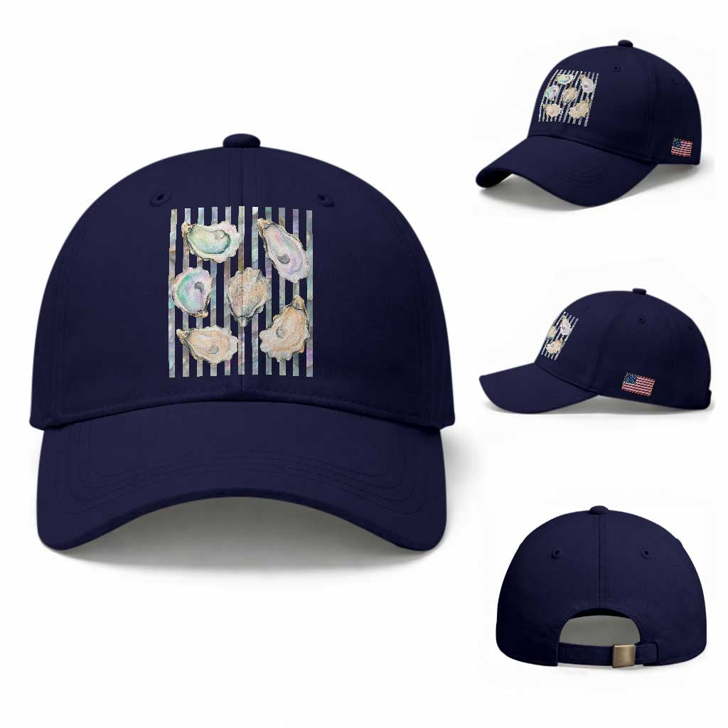 Striped Glitter Oyster Shell Baseball Cap Coastal Summer Ocean Gift TS12 Baseball Cap Universal Fit Dark Blue Print Your Wear