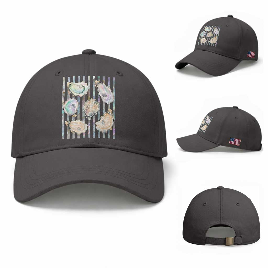 Striped Glitter Oyster Shell Baseball Cap Coastal Summer Ocean Gift TS12 Baseball Cap Universal Fit Dark Gray Print Your Wear
