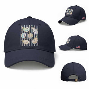 Striped Glitter Oyster Shell Baseball Cap Coastal Summer Ocean Gift TS12 Baseball Cap Universal Fit Navy Print Your Wear