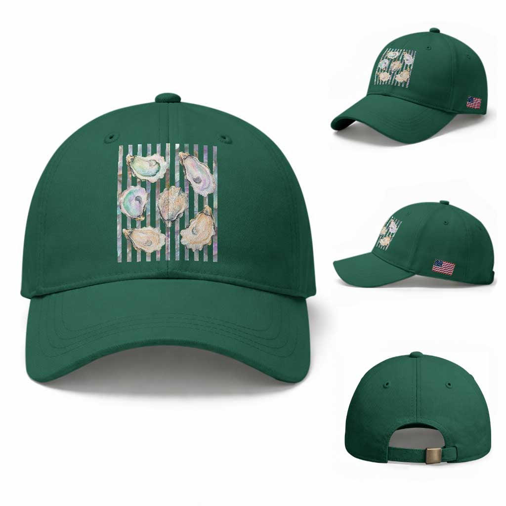 Striped Glitter Oyster Shell Baseball Cap Coastal Summer Ocean Gift TS12 Baseball Cap Universal Fit Irish Green Print Your Wear