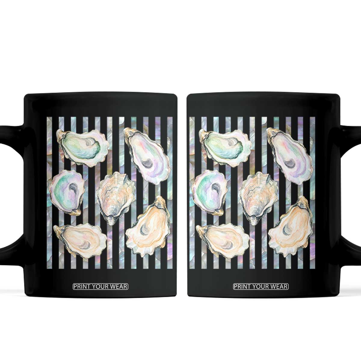 Striped Glitter Oyster Shell Coffee Mug Coastal Summer Ocean Gift TS12 Black Print Your Wear