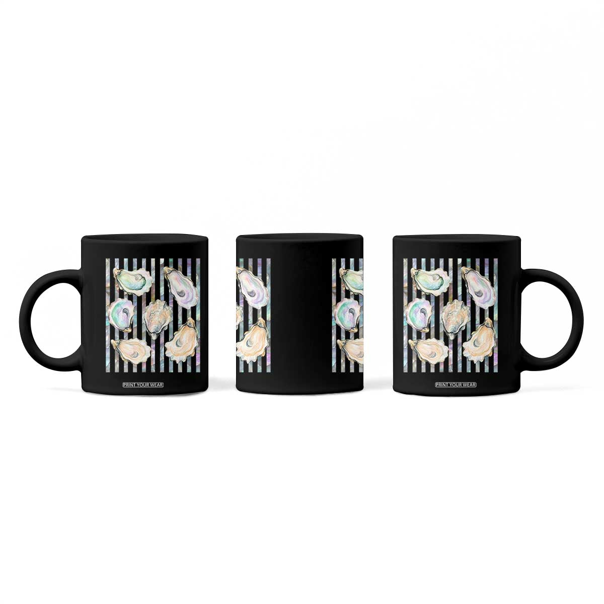 Striped Glitter Oyster Shell Coffee Mug Coastal Summer Ocean Gift TS12 Print Your Wear
