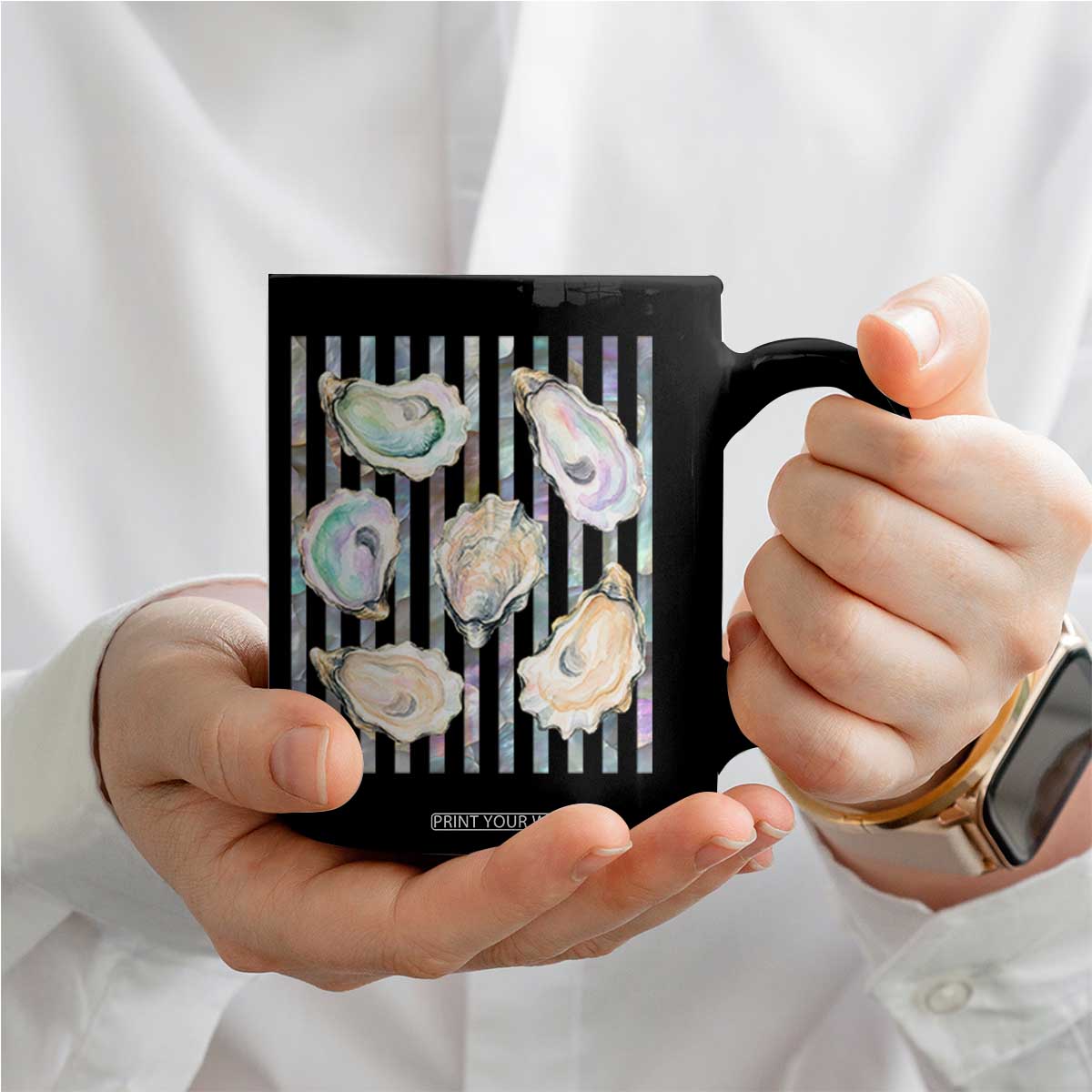 Striped Glitter Oyster Shell Coffee Mug Coastal Summer Ocean Gift TS12 Print Your Wear