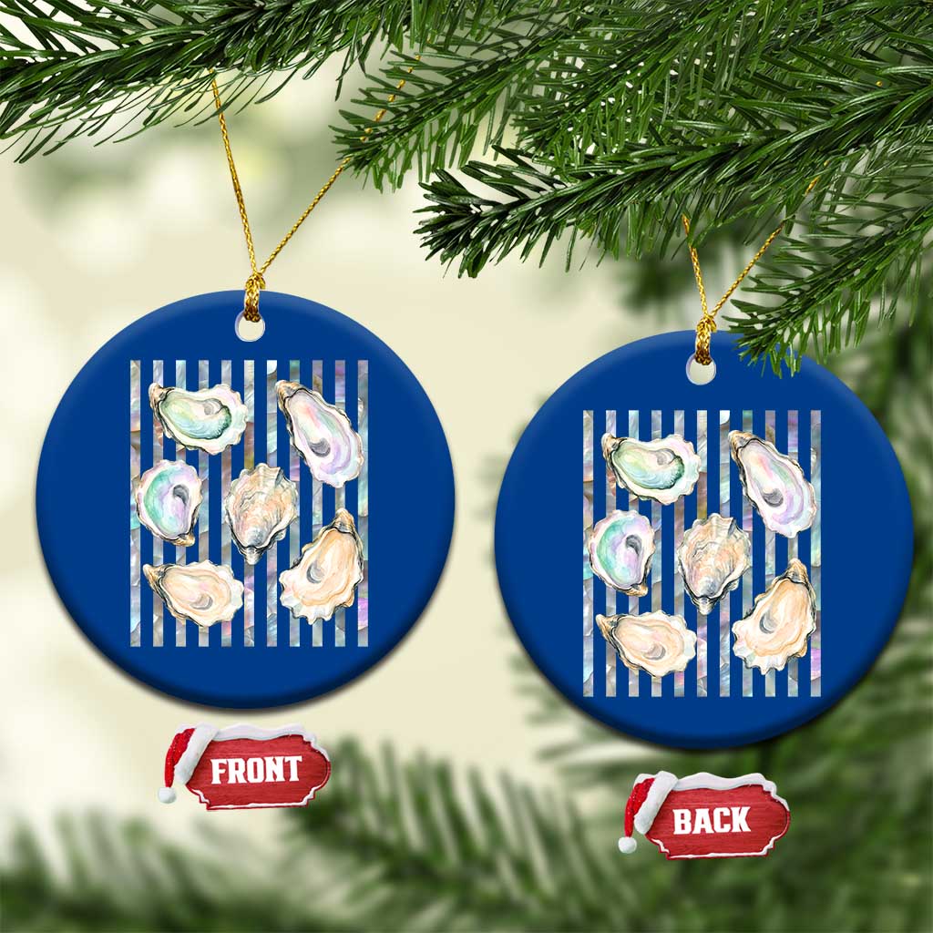 Striped Glitter Oyster Shell Ceramic Ornament Coastal Summer Ocean Gift TS12 1pc Blue Print Your Wear