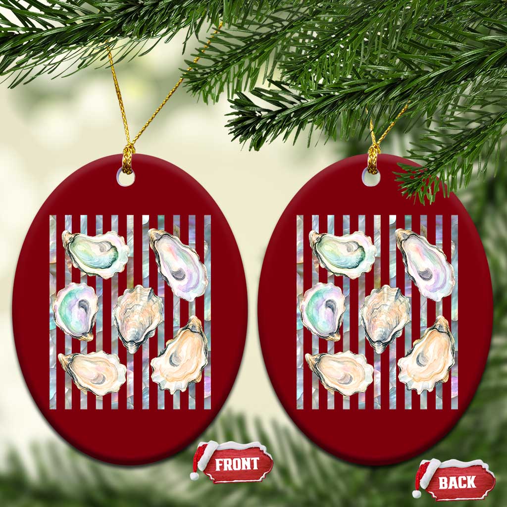 Striped Glitter Oyster Shell Ceramic Ornament Coastal Summer Ocean Gift TS12 Print Your Wear