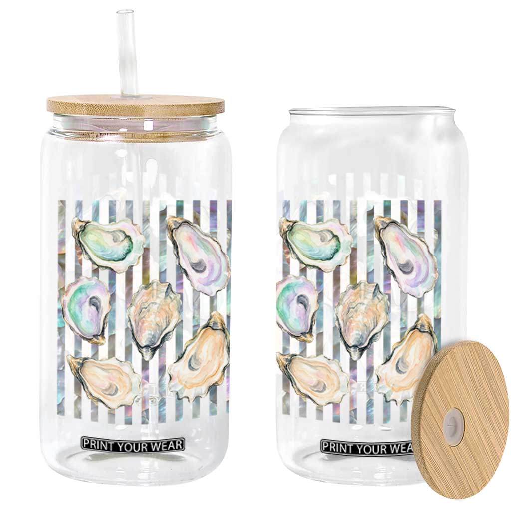 Striped Glitter Oyster Shell Glass Can Coastal Summer Ocean Gift TS12 Print Your Wear