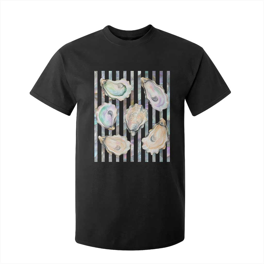 Striped Glitter Oyster Shell T Shirt For Kid Coastal Summer Ocean Gift TS12 Black Print Your Wear