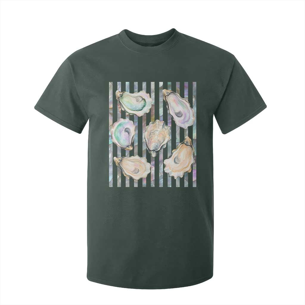 Striped Glitter Oyster Shell T Shirt For Kid Coastal Summer Ocean Gift TS12 Dark Forest Green Print Your Wear