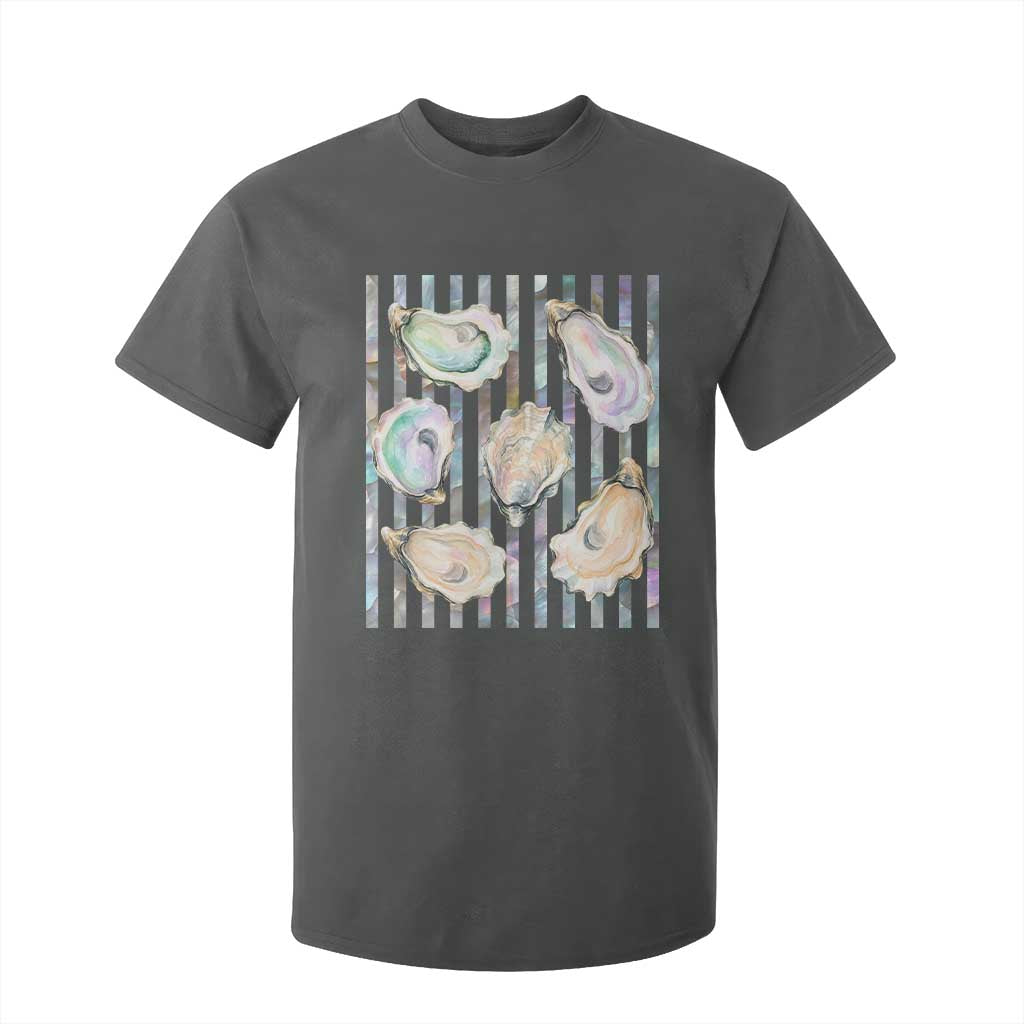 Striped Glitter Oyster Shell T Shirt For Kid Coastal Summer Ocean Gift TS12 Dark Heather Print Your Wear
