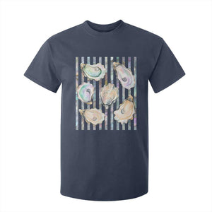Striped Glitter Oyster Shell T Shirt For Kid Coastal Summer Ocean Gift TS12 Navy Print Your Wear