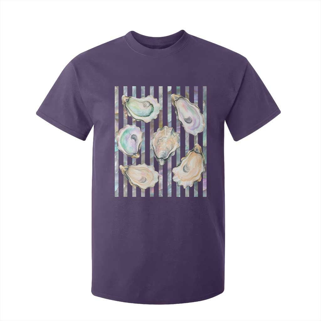 Striped Glitter Oyster Shell T Shirt For Kid Coastal Summer Ocean Gift TS12 Purple Print Your Wear