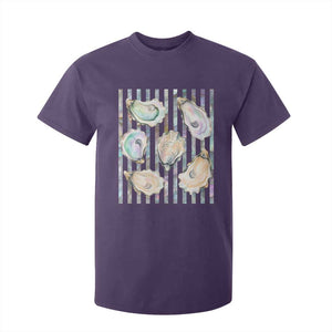 Striped Glitter Oyster Shell T Shirt For Kid Coastal Summer Ocean Gift TS12 Purple Print Your Wear