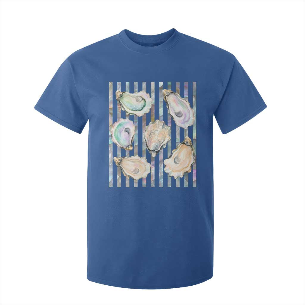 Striped Glitter Oyster Shell T Shirt For Kid Coastal Summer Ocean Gift TS12 Royal Blue Print Your Wear