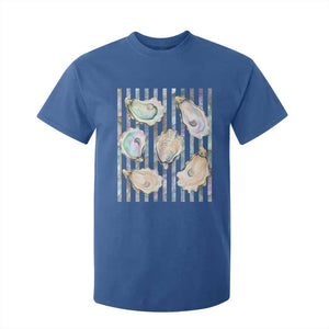 Striped Glitter Oyster Shell T Shirt For Kid Coastal Summer Ocean Gift TS12 Royal Blue Print Your Wear