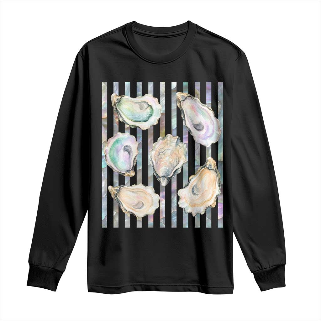 Striped Glitter Oyster Shell Long Sleeve Shirt Coastal Summer Ocean Gift TS12 Black Print Your Wear