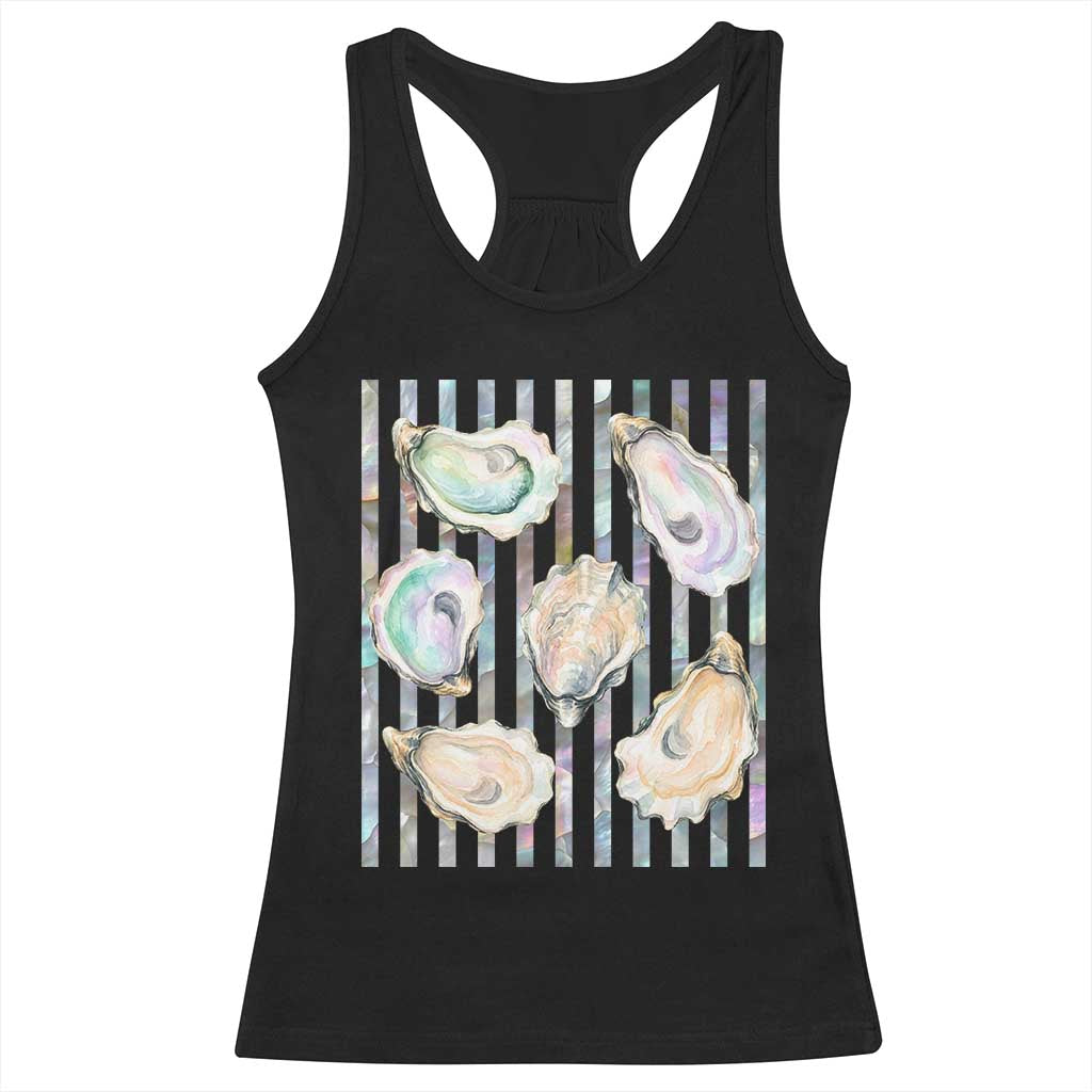 Striped Glitter Oyster Shell Racerback Tank Top Coastal Summer Ocean Gift TS12 Black Print Your Wear