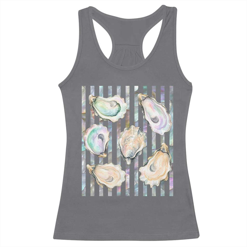Striped Glitter Oyster Shell Racerback Tank Top Coastal Summer Ocean Gift TS12 Charcoal Print Your Wear