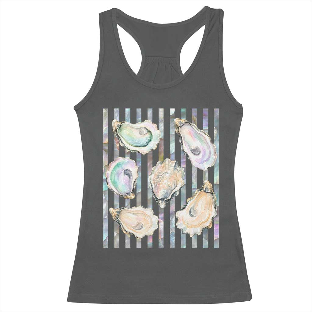 Striped Glitter Oyster Shell Racerback Tank Top Coastal Summer Ocean Gift TS12 Dark Heather Print Your Wear