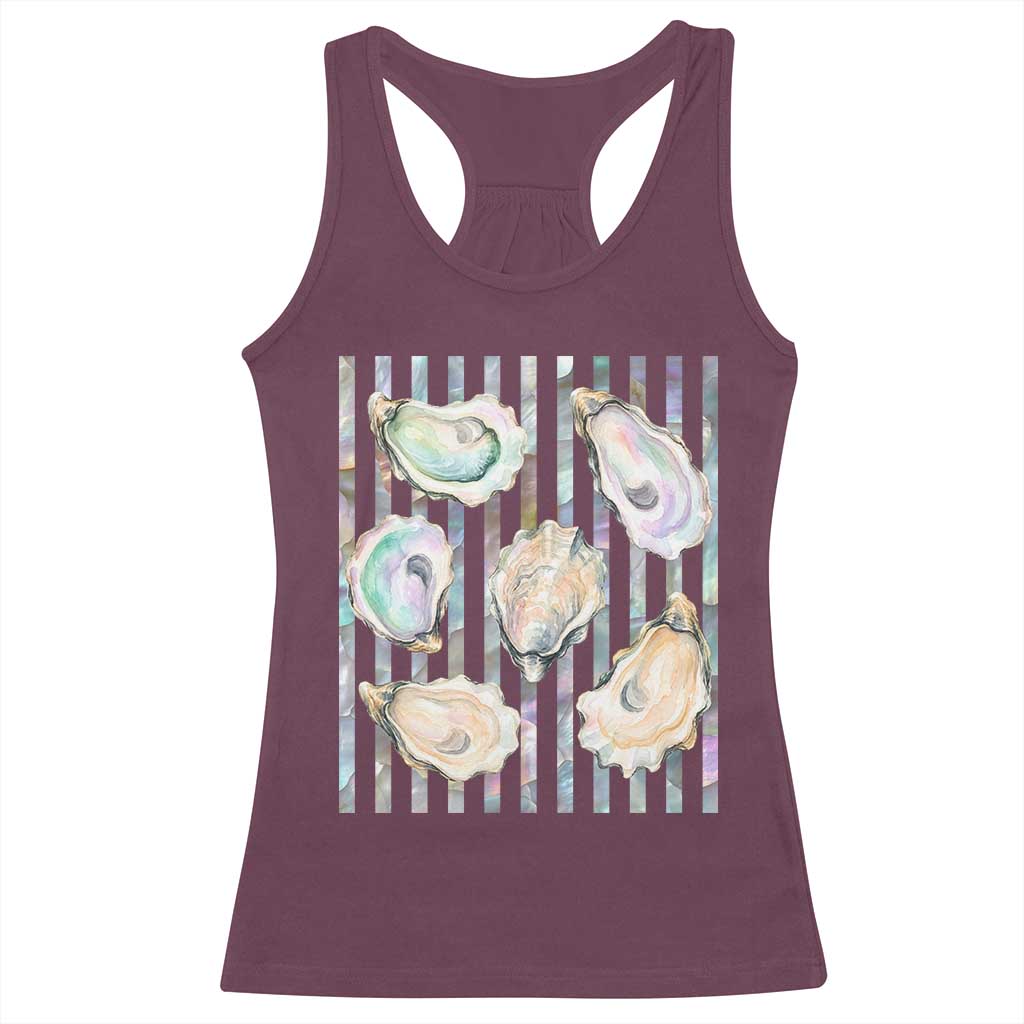 Striped Glitter Oyster Shell Racerback Tank Top Coastal Summer Ocean Gift TS12 Maroon Print Your Wear