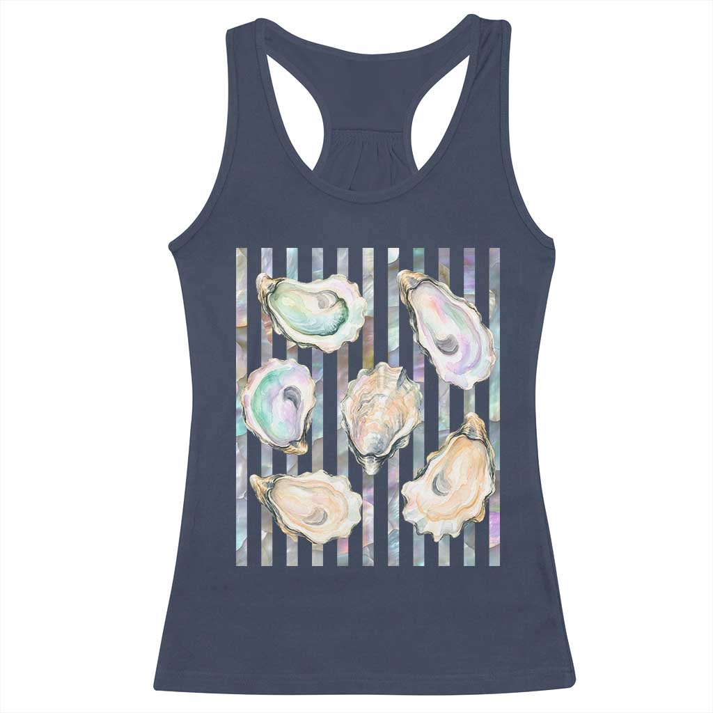 Striped Glitter Oyster Shell Racerback Tank Top Coastal Summer Ocean Gift TS12 Navy Print Your Wear