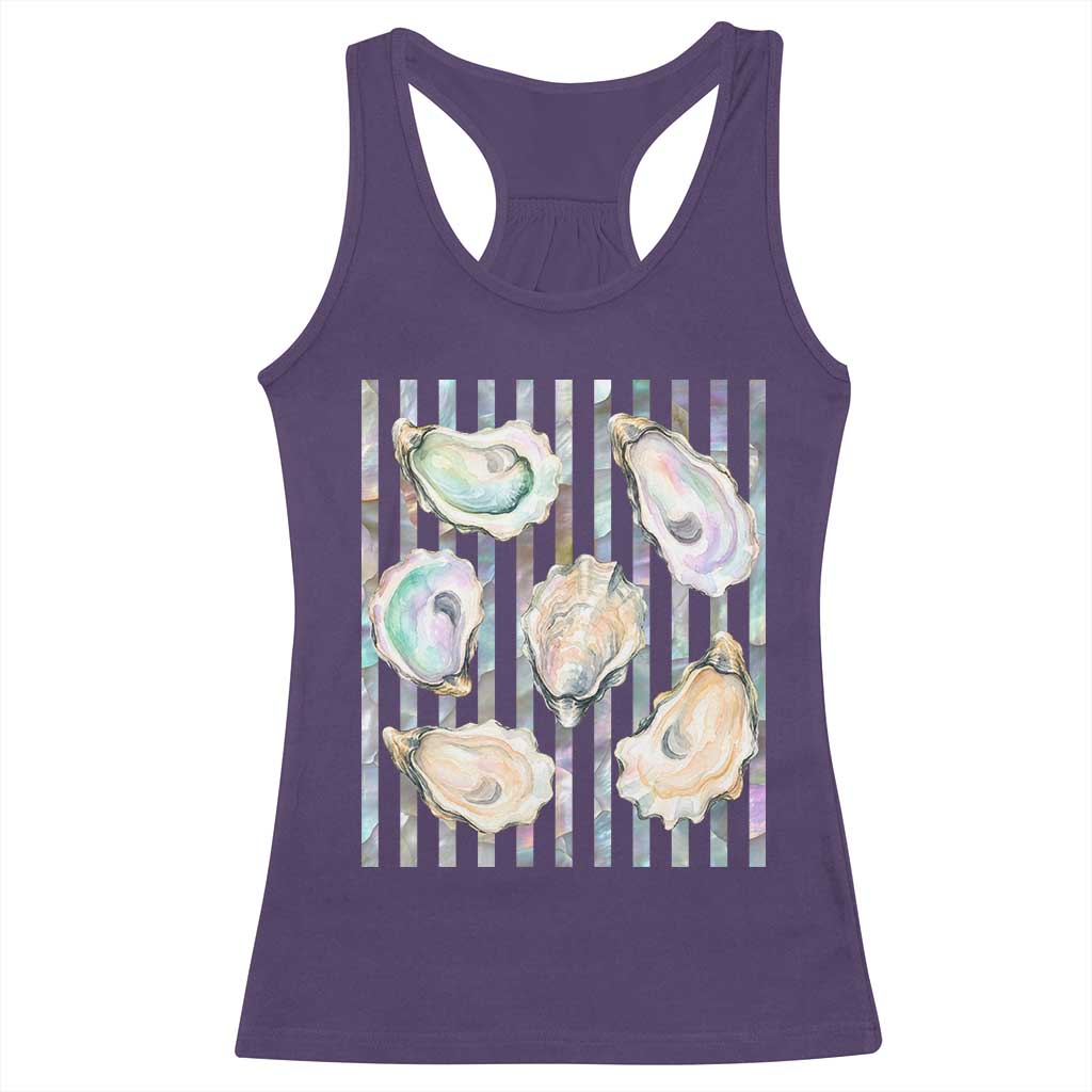 Striped Glitter Oyster Shell Racerback Tank Top Coastal Summer Ocean Gift TS12 Purple Print Your Wear