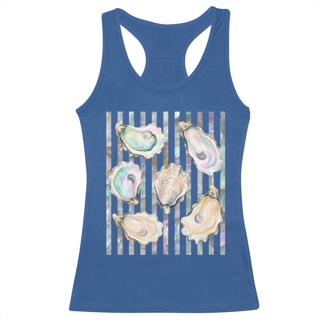 Striped Glitter Oyster Shell Racerback Tank Top Coastal Summer Ocean Gift TS12 Royal Blue Print Your Wear