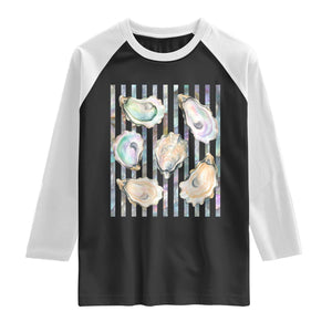 Striped Glitter Oyster Shell Raglan Shirt Coastal Summer Ocean Gift TS12 Black White Print Your Wear