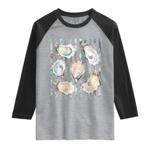 Striped Glitter Oyster Shell Raglan Shirt Coastal Summer Ocean Gift TS12 Heather Gray Black Print Your Wear