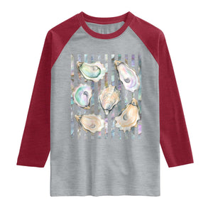 Striped Glitter Oyster Shell Raglan Shirt Coastal Summer Ocean Gift TS12 Heather Gray Heather Red Print Your Wear
