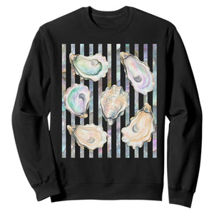 Striped Glitter Oyster Shell Sweatshirt Coastal Summer Ocean Gift TS12 Black Print Your Wear