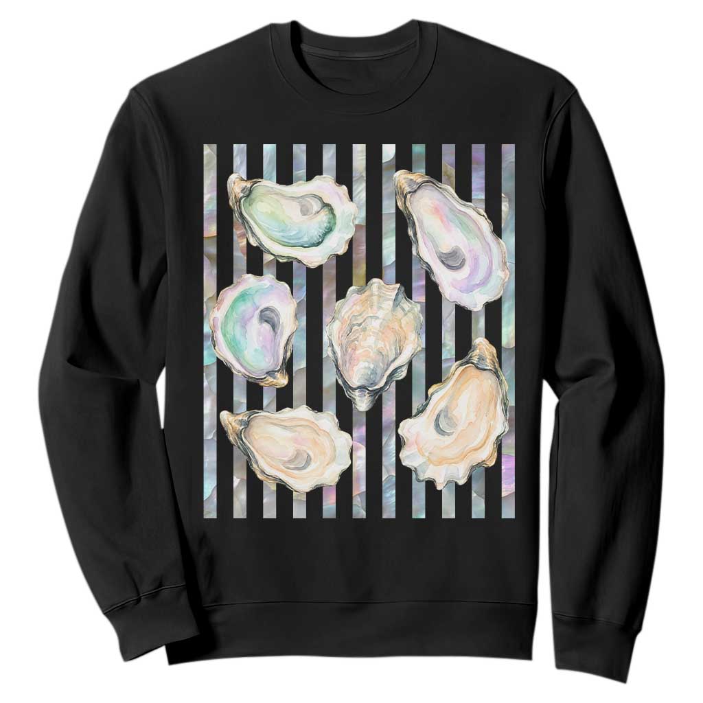 Striped Glitter Oyster Shell Sweatshirt Coastal Summer Ocean Gift TS12 Black Print Your Wear