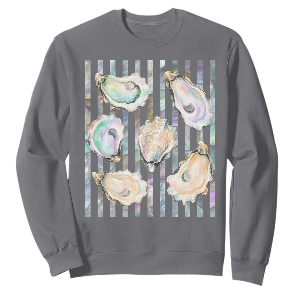 Striped Glitter Oyster Shell Sweatshirt Coastal Summer Ocean Gift TS12 Charcoal Print Your Wear