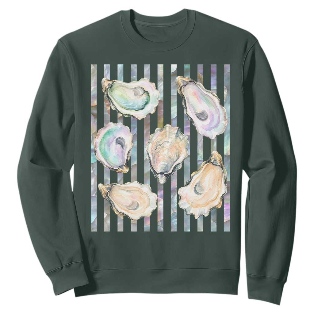 Striped Glitter Oyster Shell Sweatshirt Coastal Summer Ocean Gift TS12 Dark Forest Green Print Your Wear