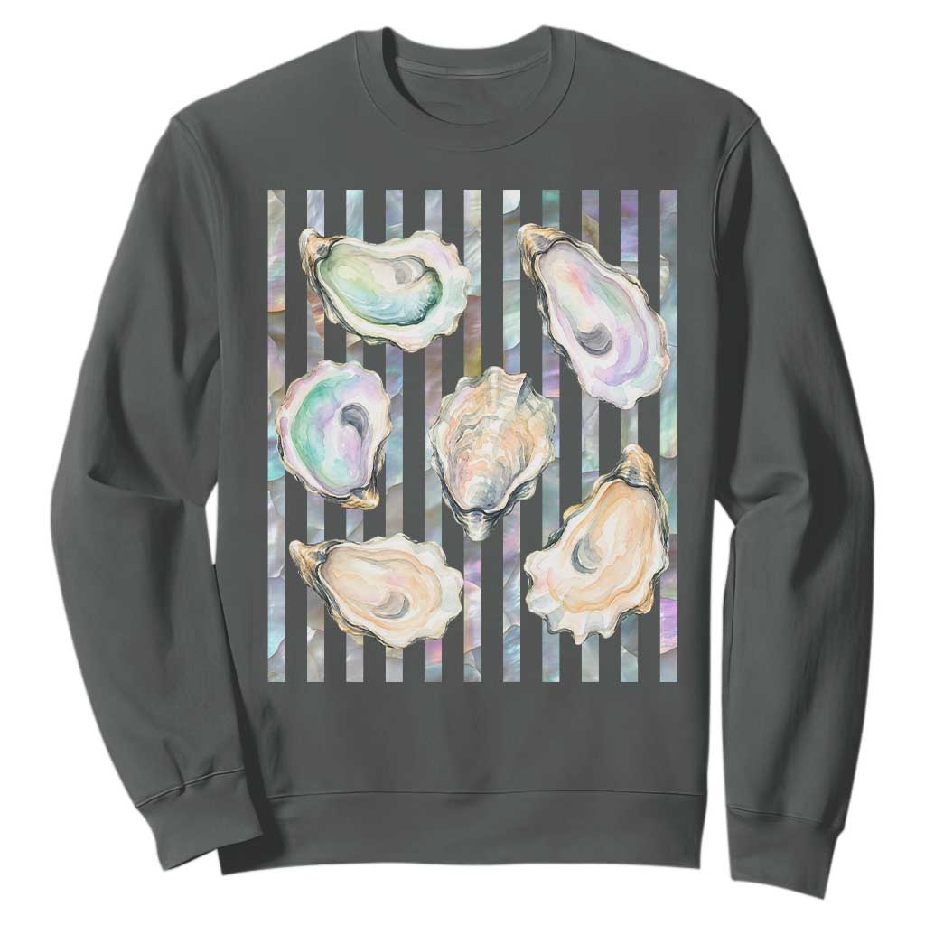 Striped Glitter Oyster Shell Sweatshirt Coastal Summer Ocean Gift TS12 Dark Heather Print Your Wear