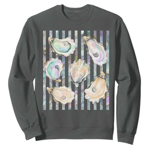 Striped Glitter Oyster Shell Sweatshirt Coastal Summer Ocean Gift TS12 Dark Heather Print Your Wear