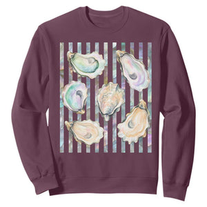 Striped Glitter Oyster Shell Sweatshirt Coastal Summer Ocean Gift TS12 Maroon Print Your Wear