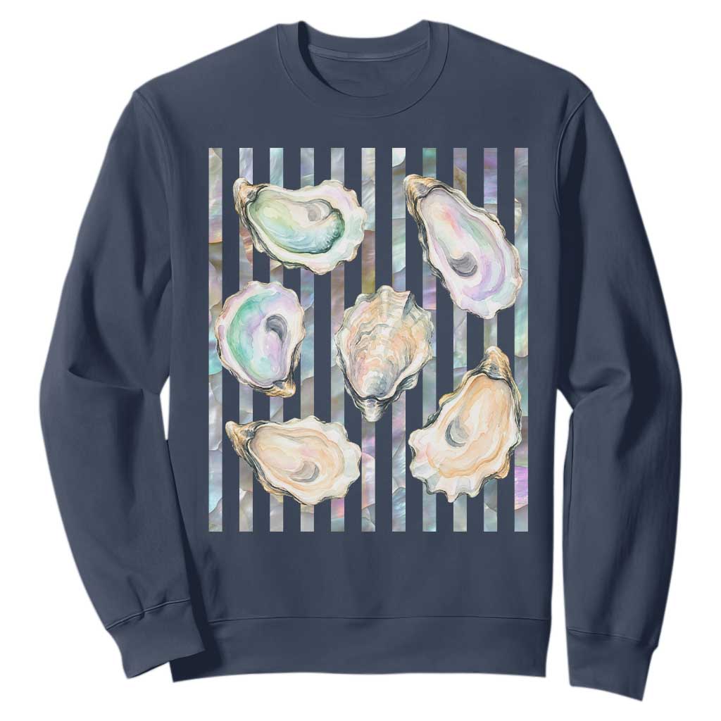 Striped Glitter Oyster Shell Sweatshirt Coastal Summer Ocean Gift TS12 Navy Print Your Wear