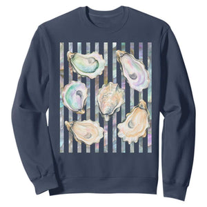 Striped Glitter Oyster Shell Sweatshirt Coastal Summer Ocean Gift TS12 Navy Print Your Wear