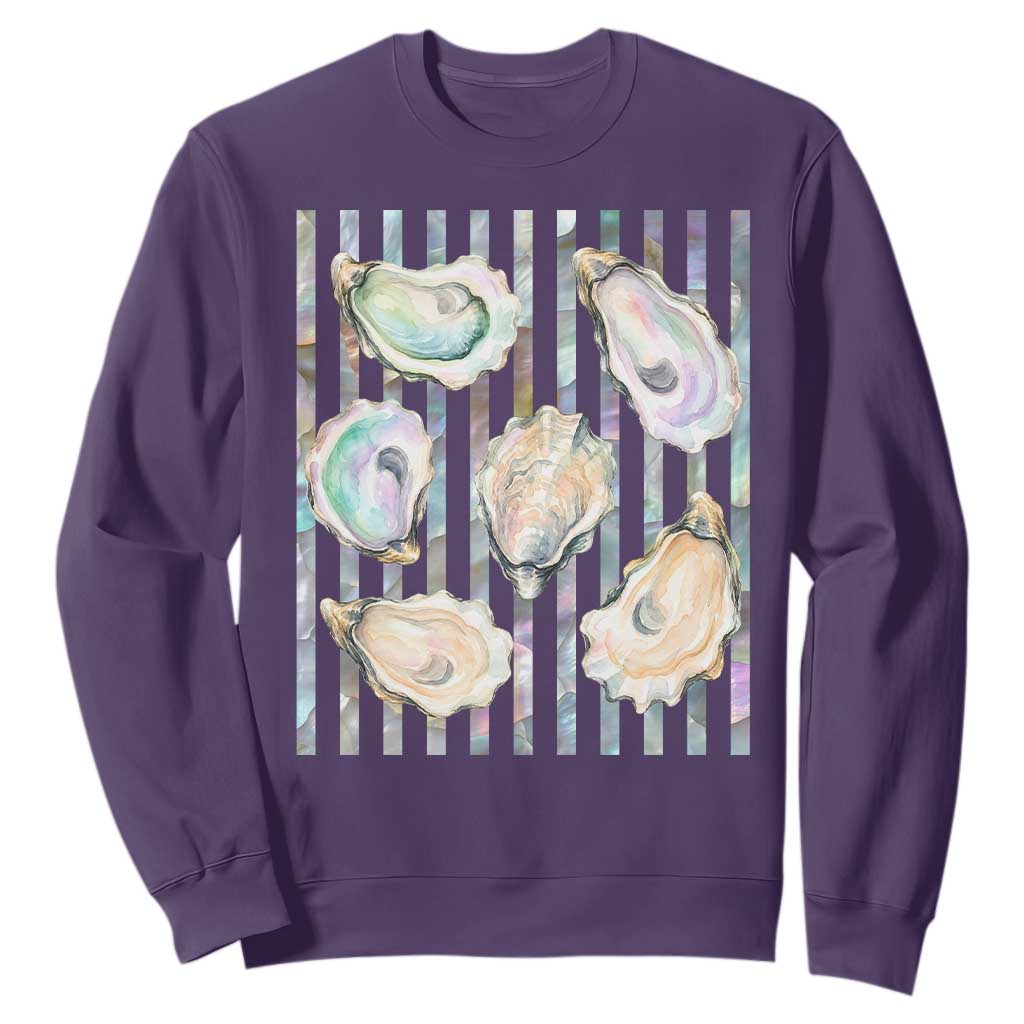 Striped Glitter Oyster Shell Sweatshirt Coastal Summer Ocean Gift TS12 Purple Print Your Wear