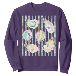 Striped Glitter Oyster Shell Sweatshirt Coastal Summer Ocean Gift TS12 Purple Print Your Wear