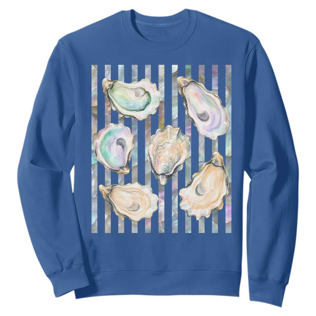 Striped Glitter Oyster Shell Sweatshirt Coastal Summer Ocean Gift TS12 Royal Blue Print Your Wear