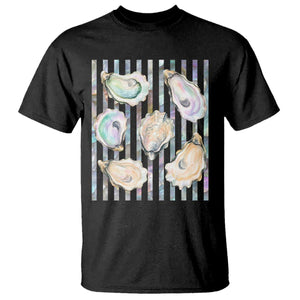 Striped Glitter Oyster Shell T Shirt Coastal Summer Ocean Gift TS12 Black Print Your Wear