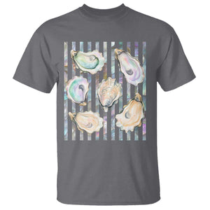Striped Glitter Oyster Shell T Shirt Coastal Summer Ocean Gift TS12 Charcoal Print Your Wear