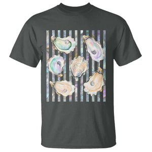 Striped Glitter Oyster Shell T Shirt Coastal Summer Ocean Gift TS12 Dark Heather Print Your Wear
