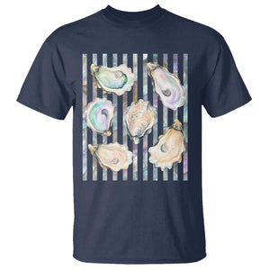 Striped Glitter Oyster Shell T Shirt Coastal Summer Ocean Gift TS12 Navy Print Your Wear