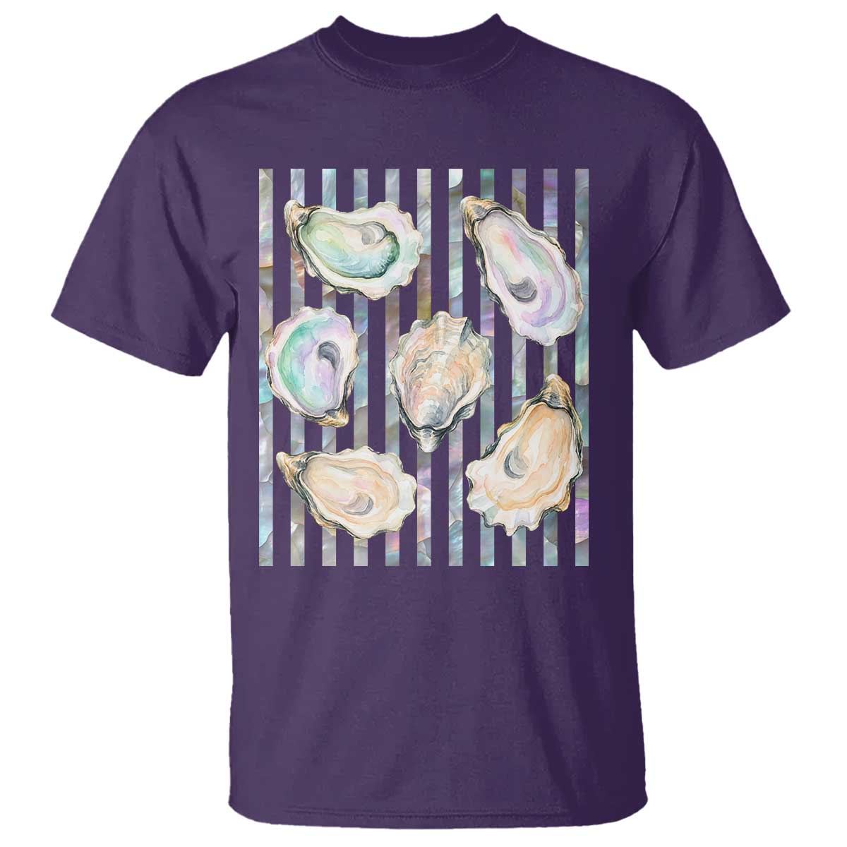 Striped Glitter Oyster Shell T Shirt Coastal Summer Ocean Gift TS12 Purple Print Your Wear